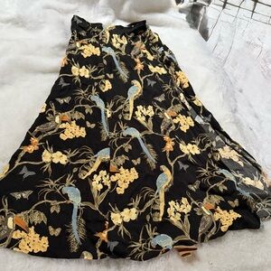 Reformation Black Maxi Skirt with Floral and Parrot Print